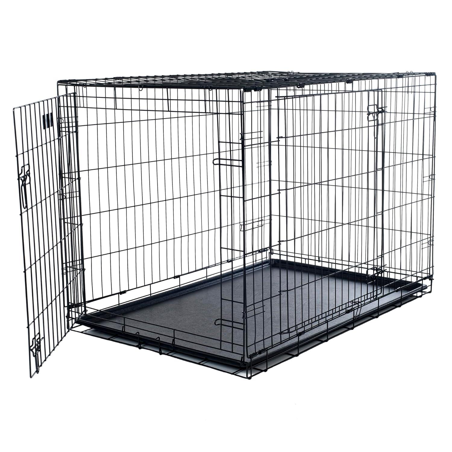 Pet Adobe Large 2-Door Foldable Metal Dog Crate - Pet Cage with Divider Panel - 36" x 23"