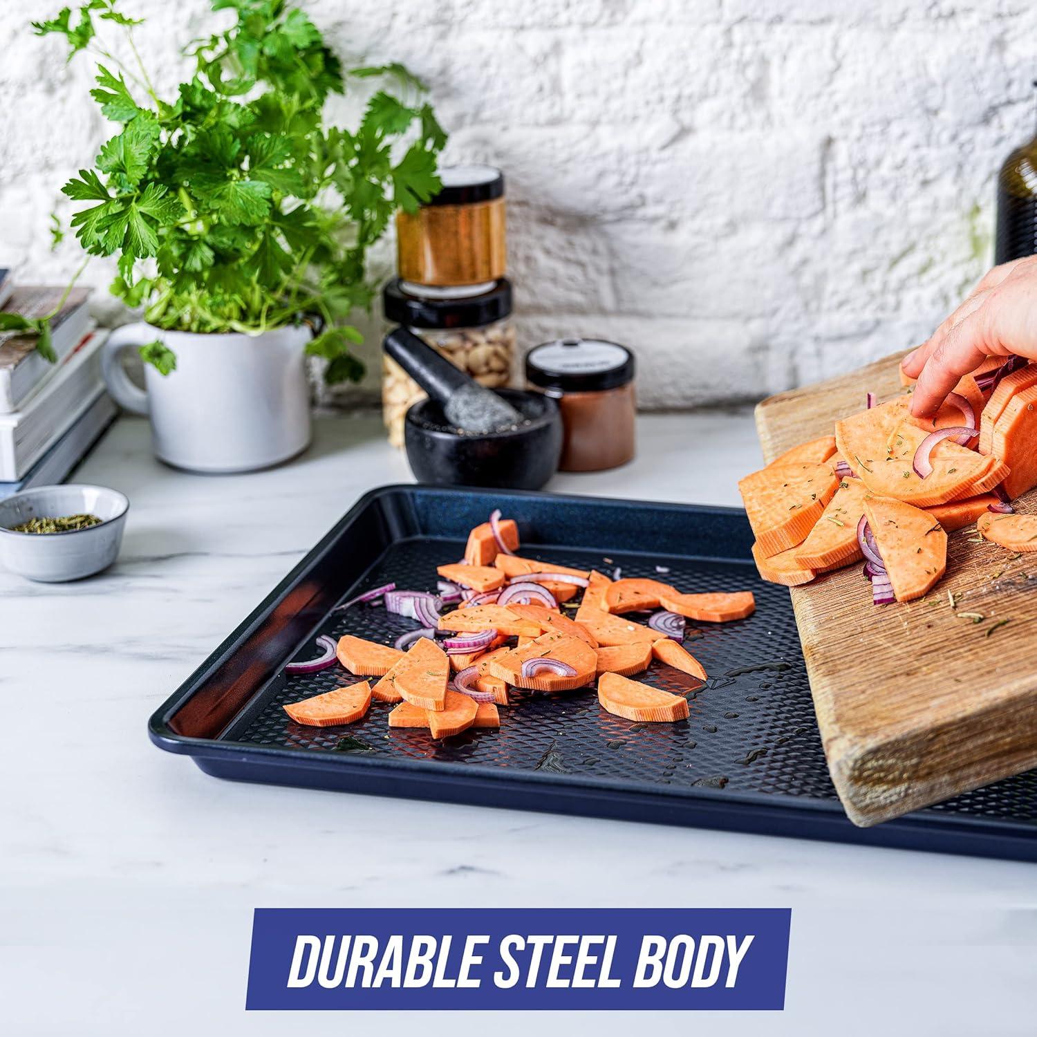 Blue Diamond Bakeware Diamond Infused Ceramic Nonstick, 3 Piece Half Cookie Sheet Baking Pan Set, Dishwasher Safe and Freezer Safe, PFAS-Free, Blue