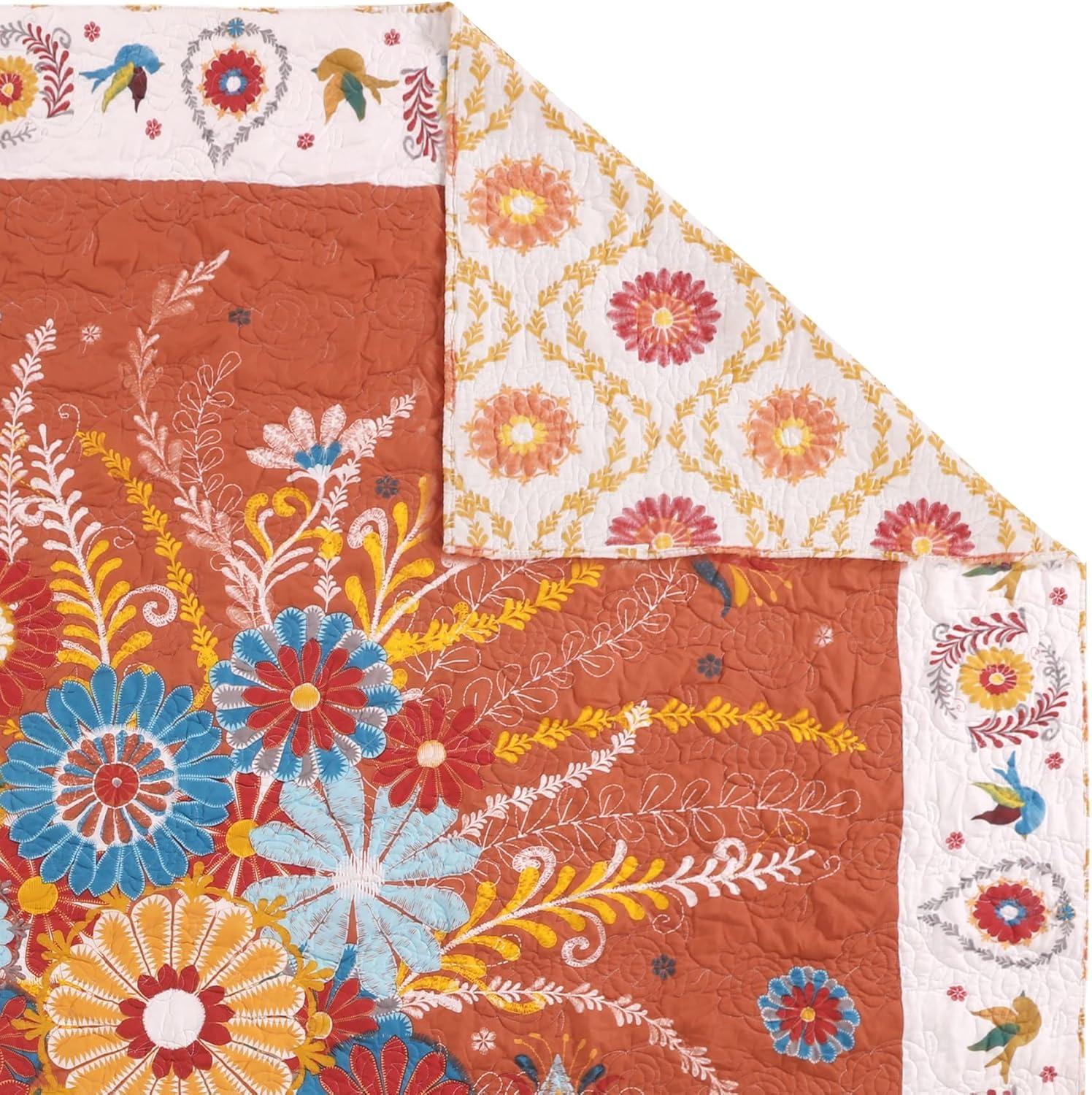 Barefoot Bungalow Topanga Throw Blanket Reversible Floral Print Two Looks in One 50" x 60" Multicolor