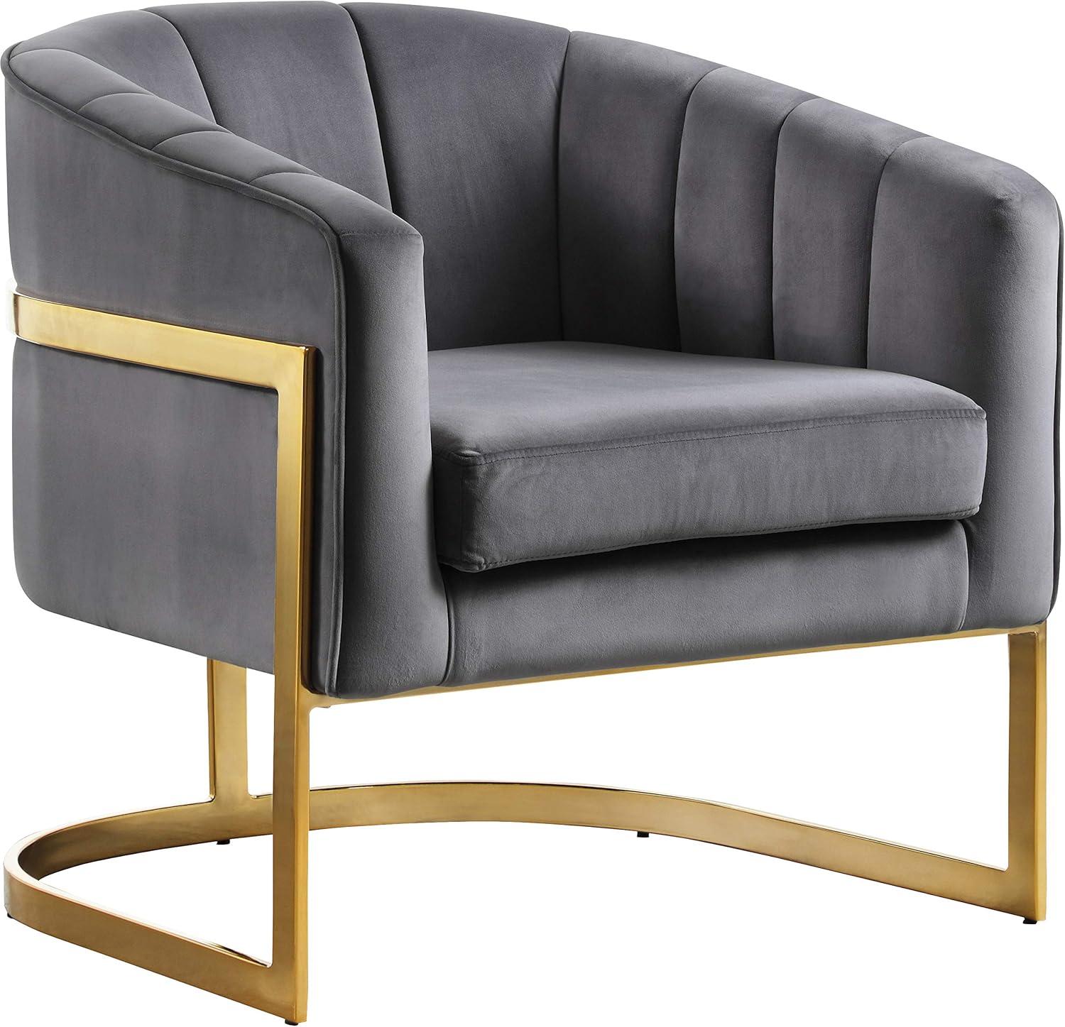 Carter Modern Grey Velvet Accent Chair with Gold Stainless Base