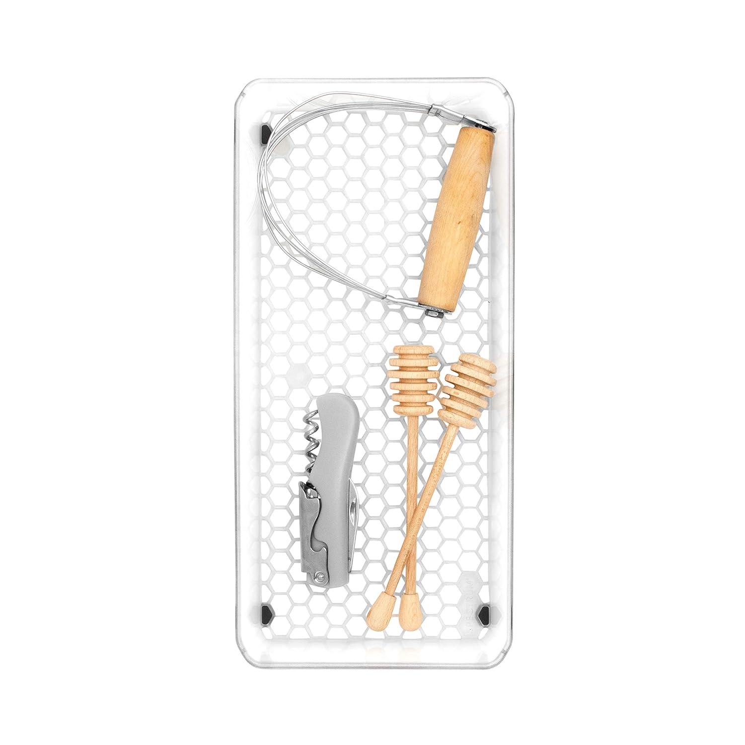 Spectrum Diversified Hexa Drawer Organizer Tray Modern Kitchen Cutlery, Utensil, Silverware Holder, Cabinet Storage, 6 x 12, Clear Frost