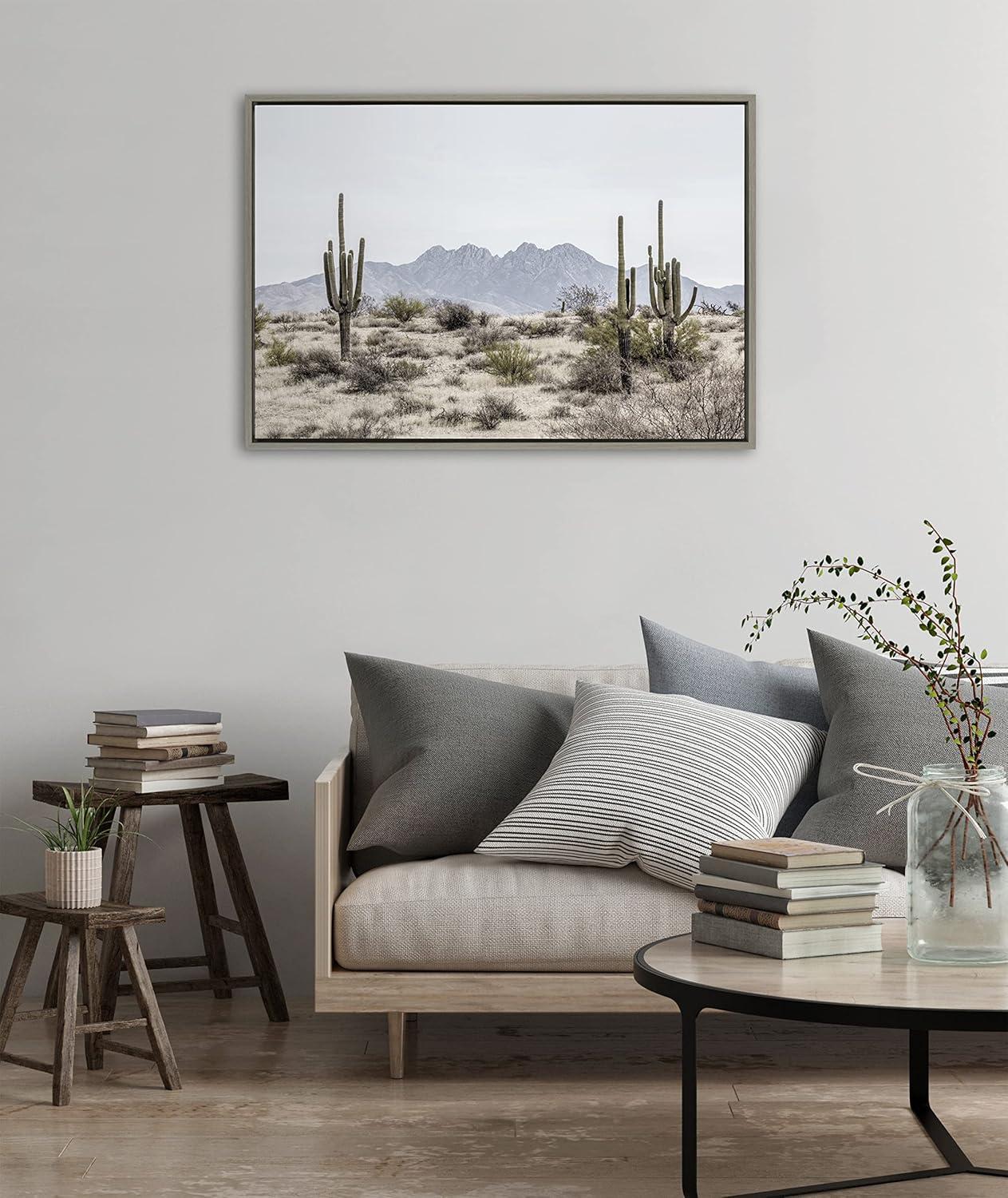 Kate and Laurel - Sylvie Tall Saguaro Cacti Desert Mountain Framed Canvas by The Creative Bunch Studio