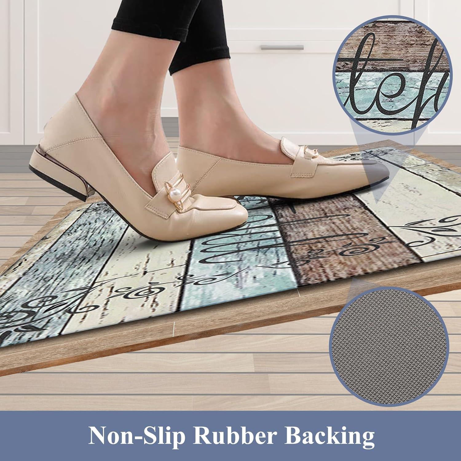Rosalind Wheeler The Anti Fatigue Kitchen Mat Set of 2 Non Slip Cushioned Kitchen Mats for Floor Waterproof Farmhouse Kitchen Rugs and Mats Set Comfort Standing Desk Mat Carpet
