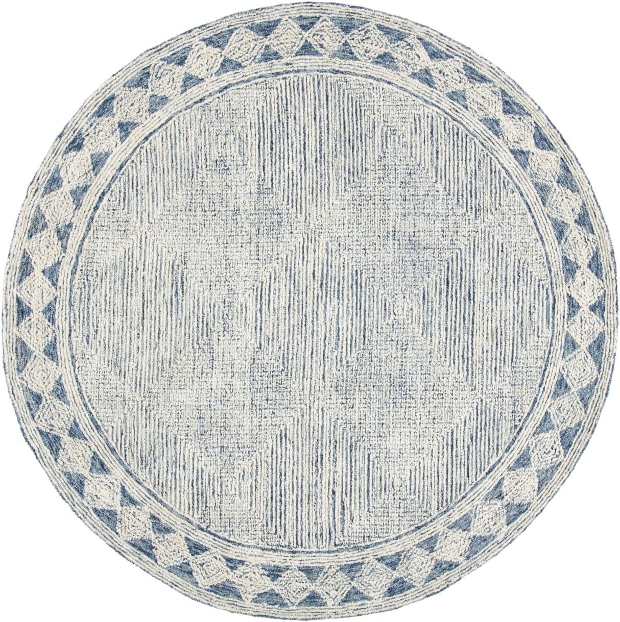 Abstract ABT349 Hand Tufted Area Rug - Ivory/Navy - 4' round - Safavieh .
