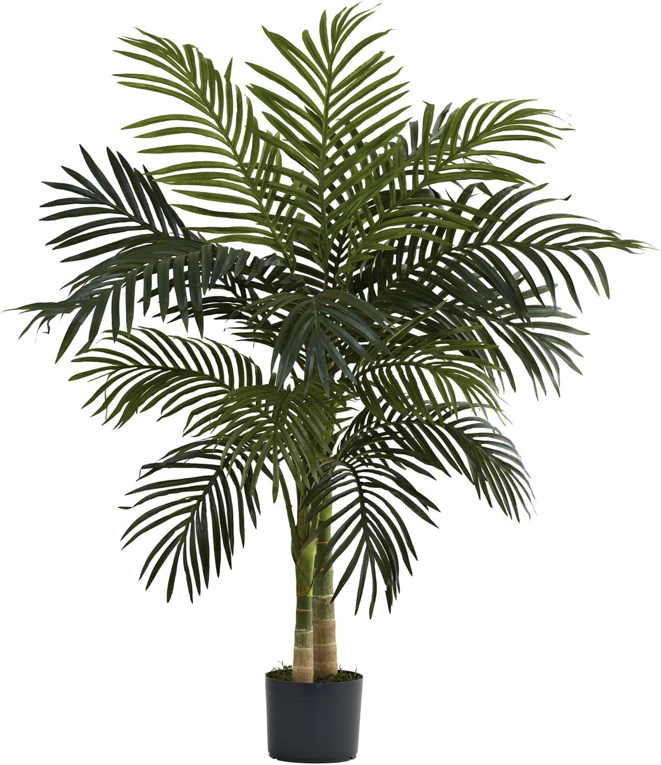 48" Artificial Cane Palm Tree in Pot Black Gold - Nearly Natural: Faux Floral Decor, No Assembly Required