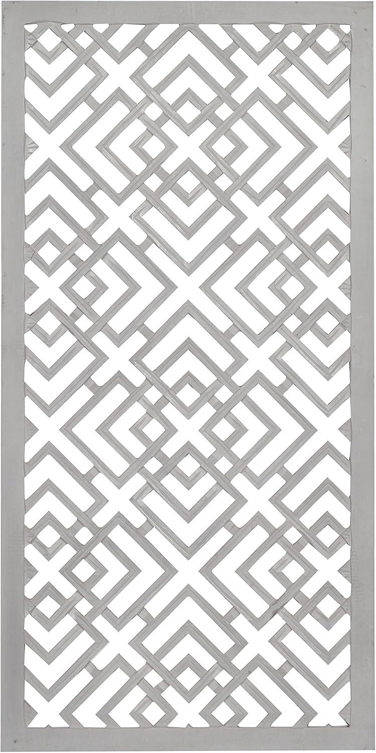 Gray Geometric Carved Wood Wall Decor with Gold Trim