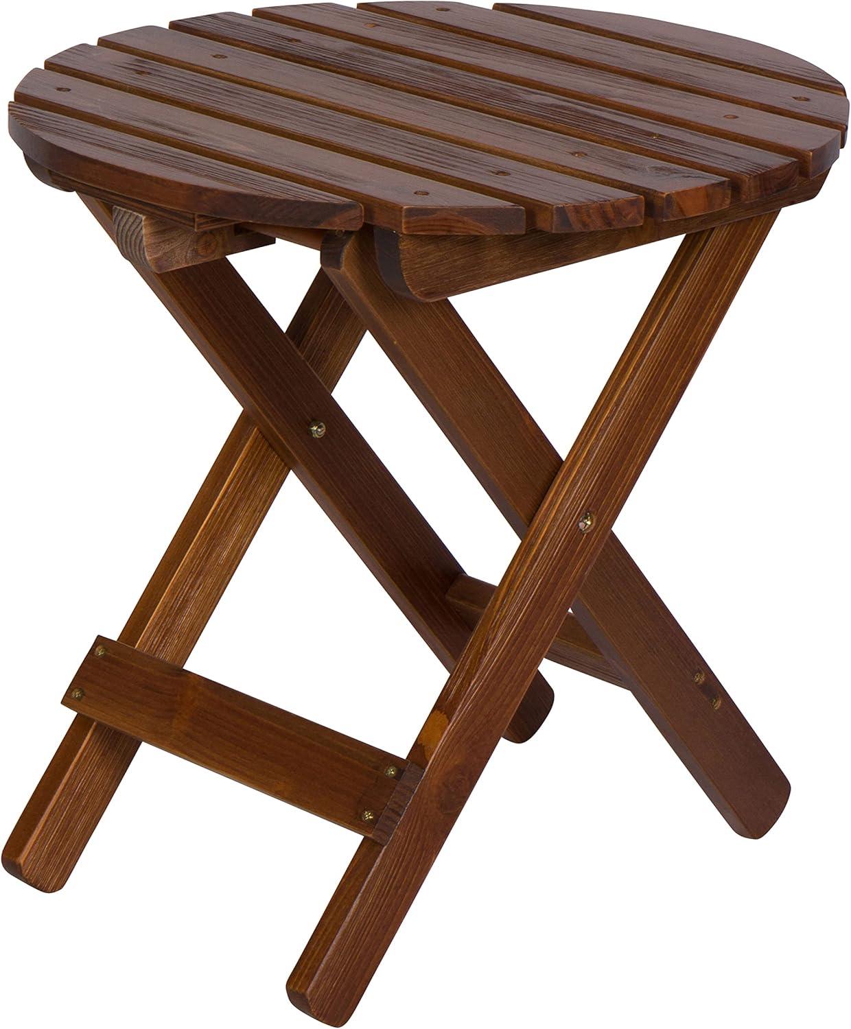 Shine Company Adirondack Round Cedar Wood Foldable Side Table in Brown