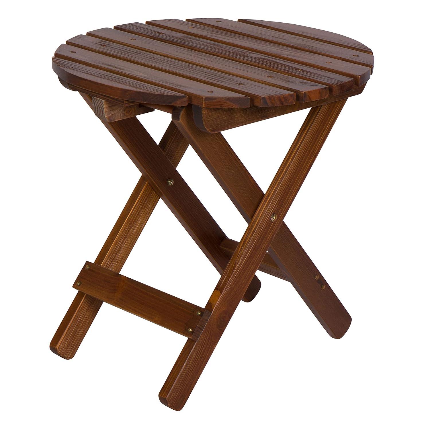 Shine Company Adirondack Round Cedar Wood Foldable Side Table in Brown