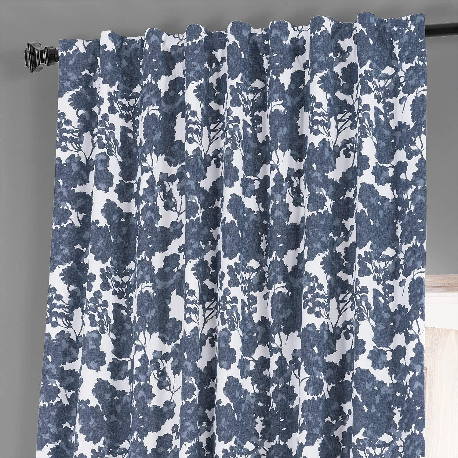 Morico Floral Printed Cotton Hotel Blackout Curtains for Bedroom & Living Room Curtains - Single Panel Drapes