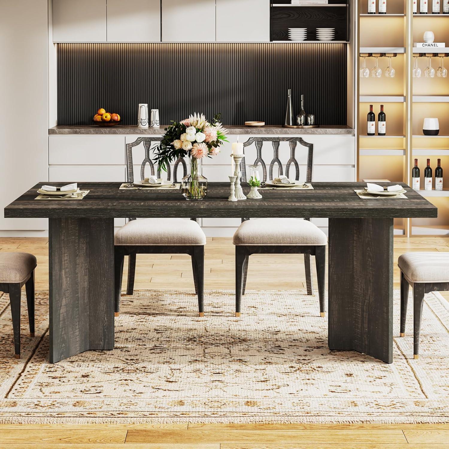 Tribesigns Dining Room Table for 4-6, 63" Farmhouse Wood Kitchen Table for Kitchen, Dark Brown