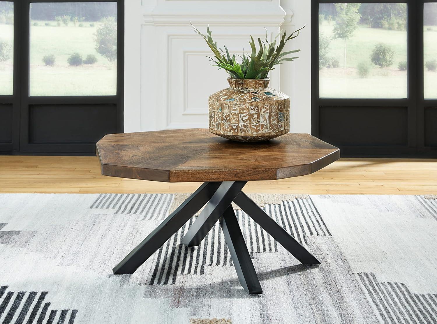 Haileeton Coffee Table Black/Gray/Brown/Beige - Signature Design by Ashley: Contemporary Pedestal Base, Acacia Top