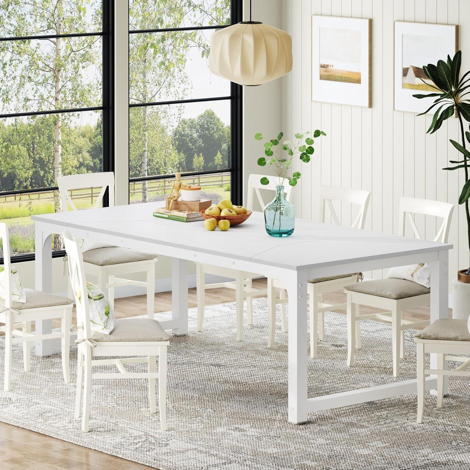 White Rectangular Reclaimed Wood Dining Table with Metal Legs