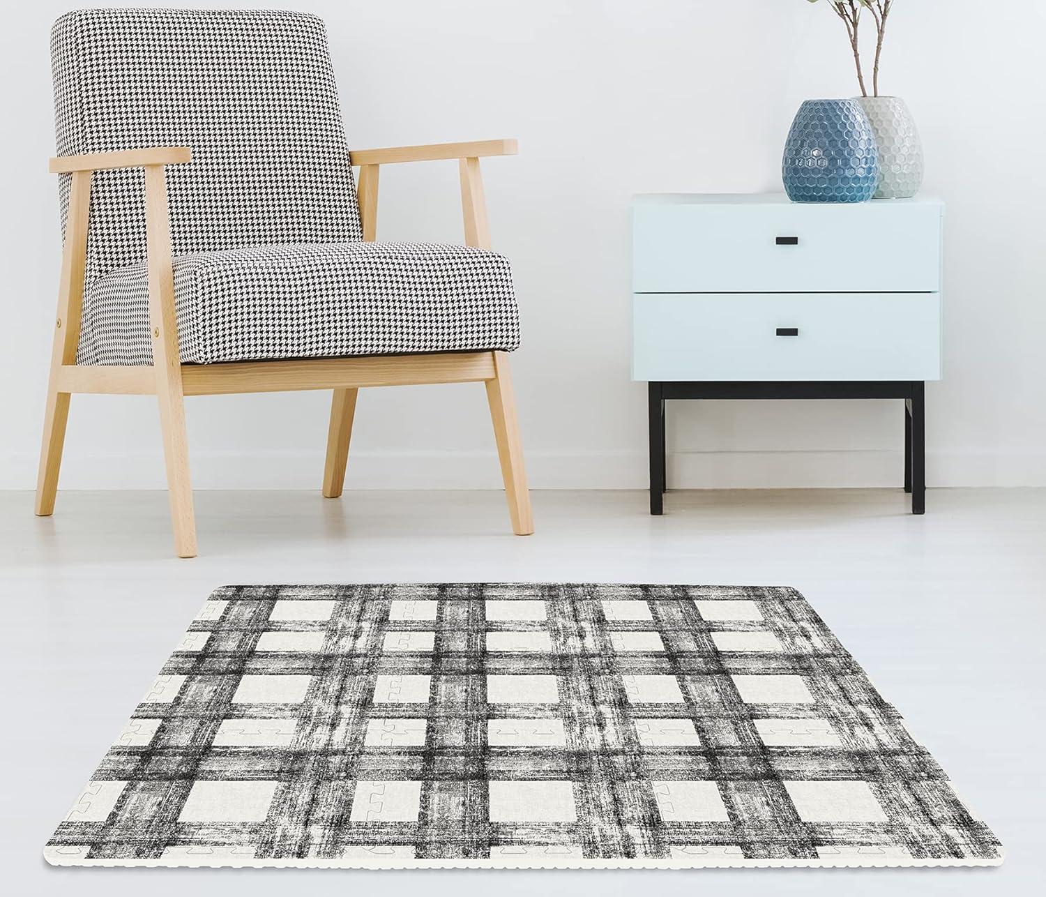 FloorPops! 34.2" x 34.2" Black EVA Foam Interlocking Floor Mats Non-toxic, Water Resistant 22 Piece