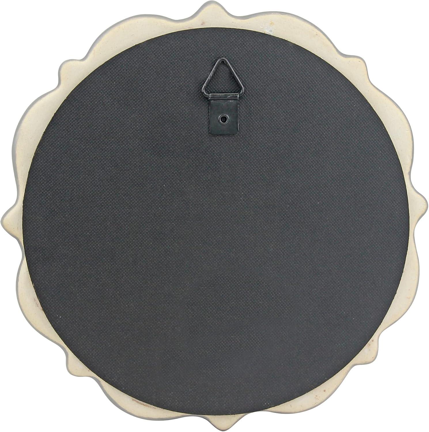 Stonebriar 8" Round Light Gray Ceramic Accent Wall Mirror with Attached Hanging Loop, Decorative Vintage Decor for the Living Room, Bedroom, Hallway, and Entryway