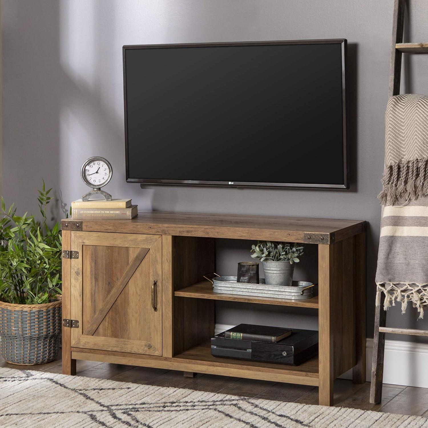 44 Inch Rustic Oak Farmhouse Barn Door TV Stand