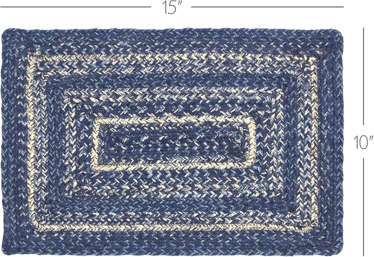 VHC Brands Mantel Individual de Mesa Great Falls Azul, Azul Blanco, Mezcla de Yute, Rectangular, 10x15 Pulgadas