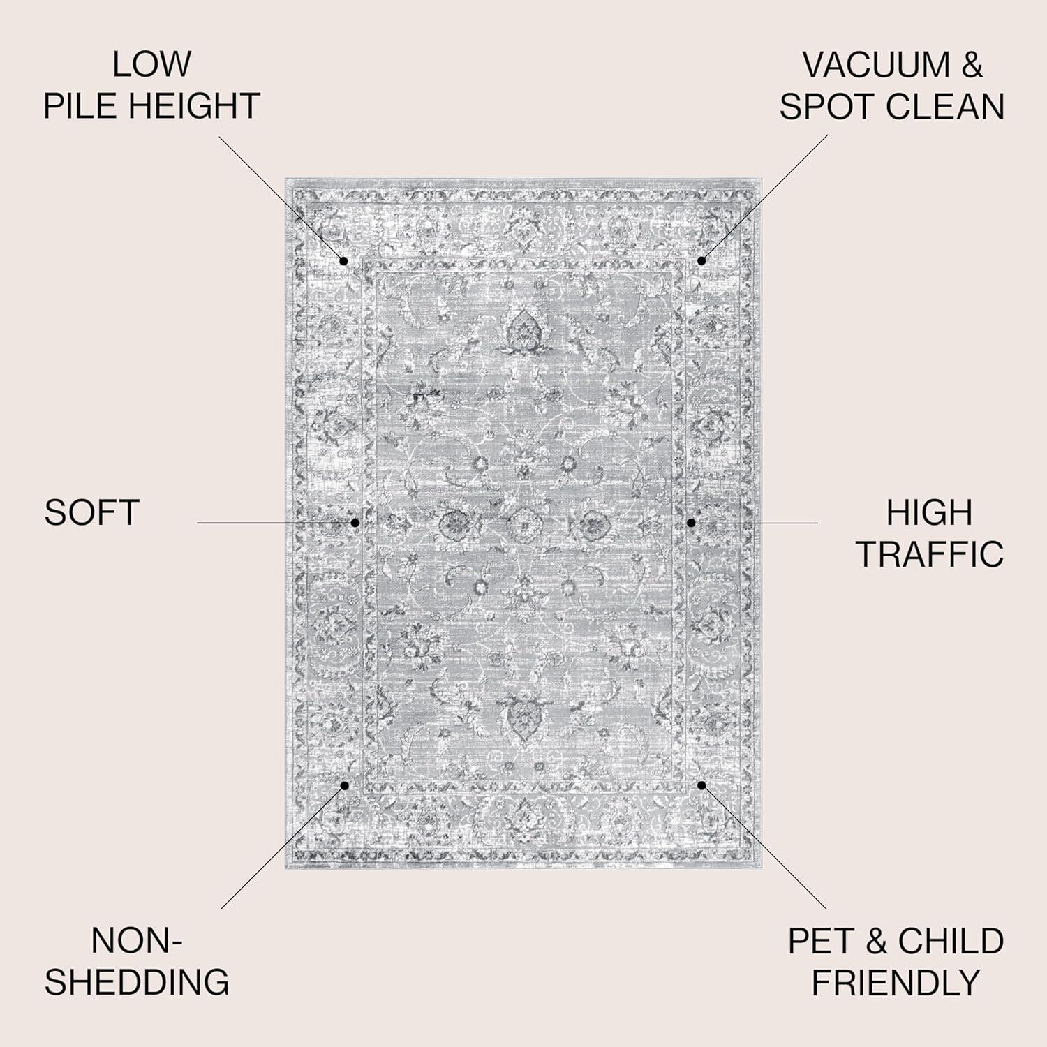 4'x6' Modern Persian Vintage Area Rug, Light Grey - JONATHAN Y