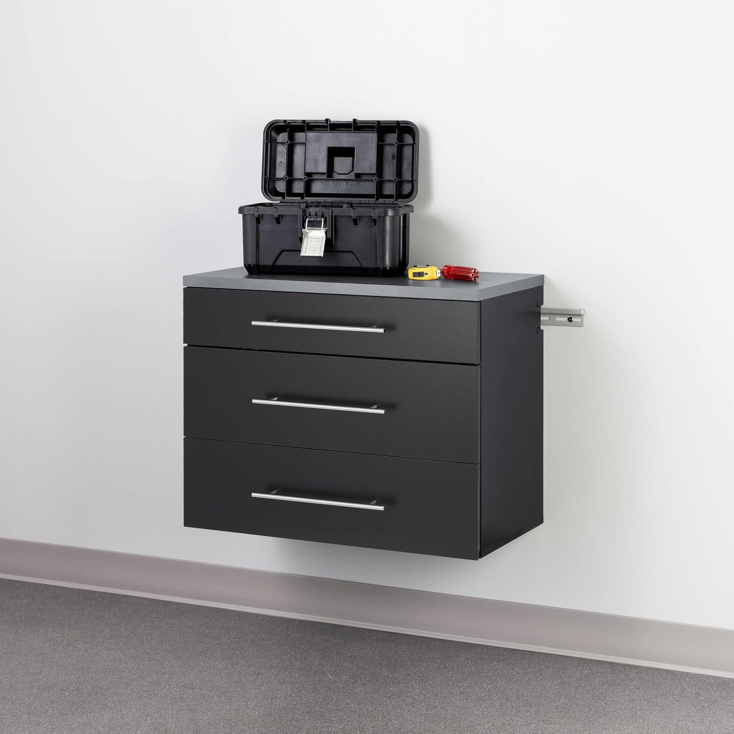 Versatile Wall-Mounted Black Laminated Composite Wood 3-Drawer Cabinet