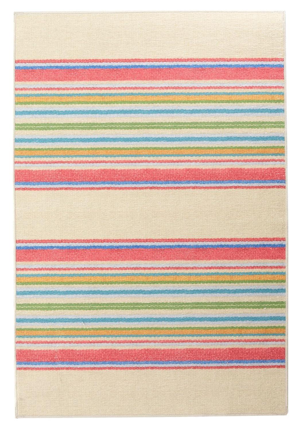 Blue Awning Stripe Machine Washable Rug