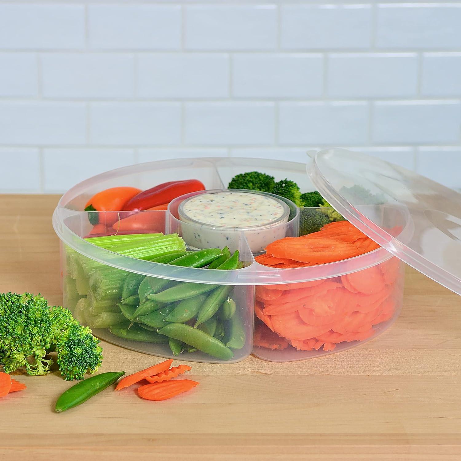 Youngever Plastic Food Platter, 5 Compartment Food Serving Container, Candy and Nut Serving Container, Appetizer Serving Tray with Lid