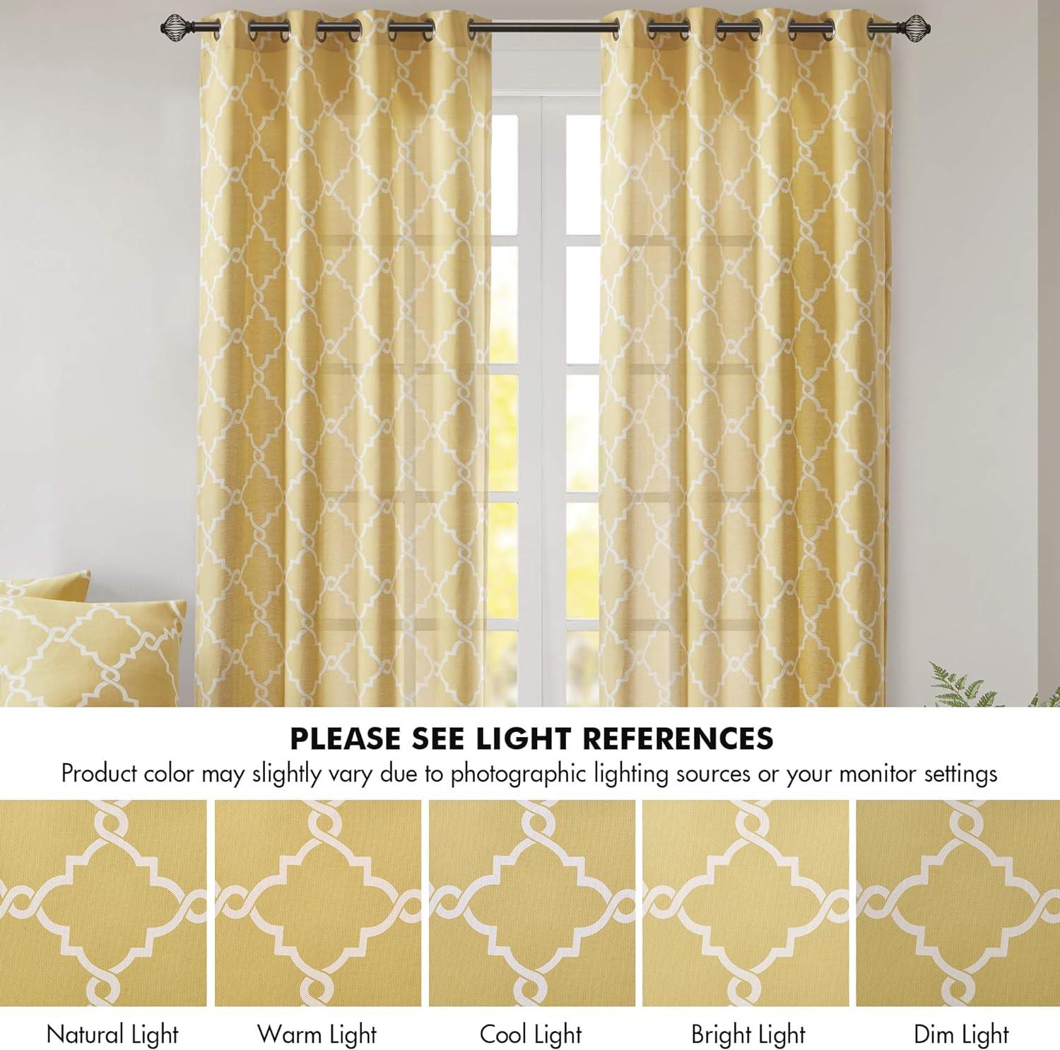 Fretwork Print Grommet Top Window Curtain Panel