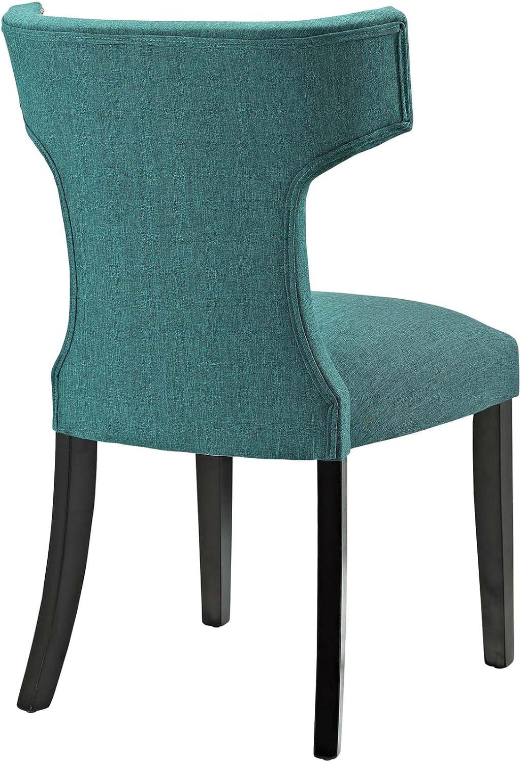 Modway Curve 19" Modern Solid Wood and Fabric Dining Chair in Teal Blue