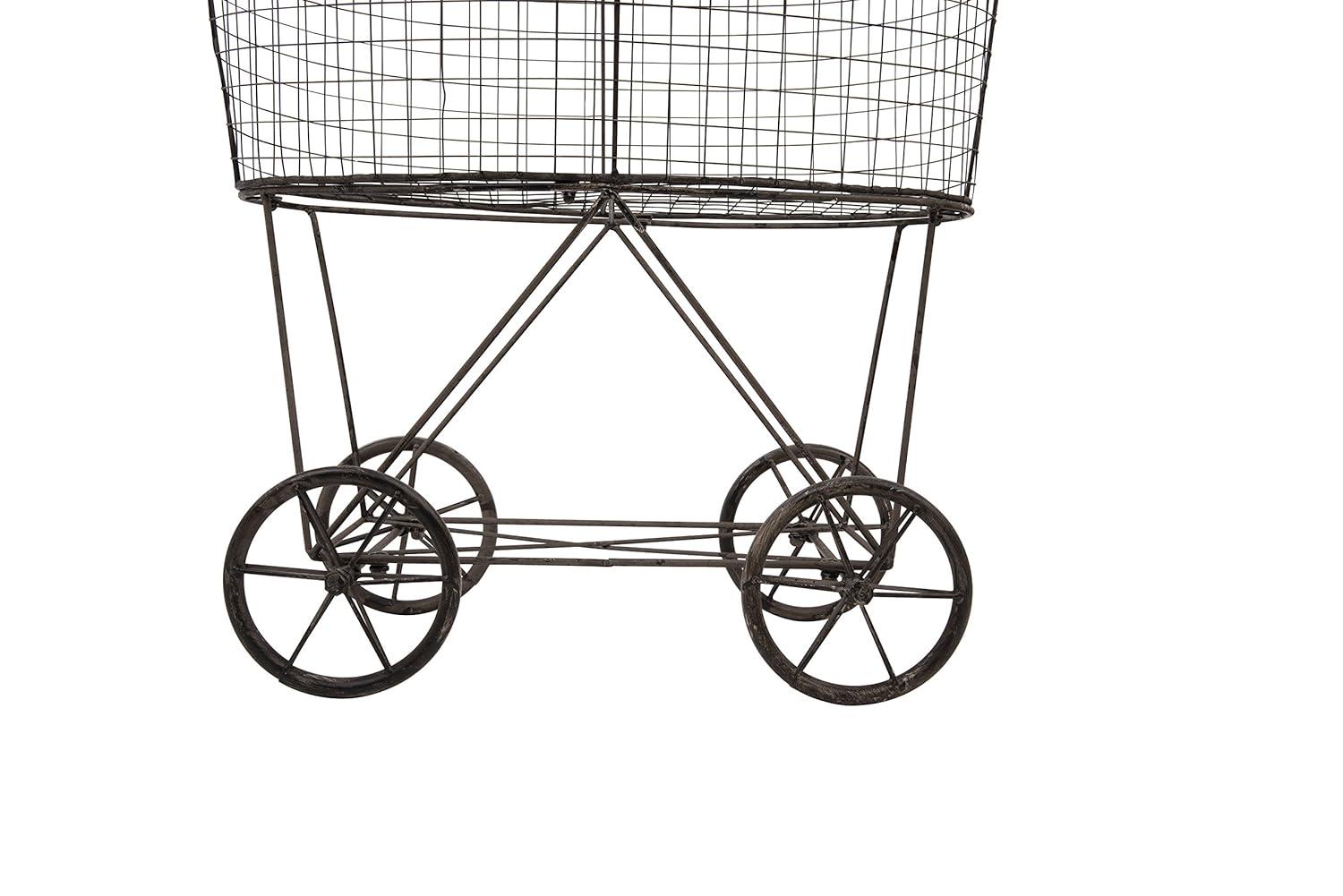 Metal Vintage Laundry Basket with Wheels - Storied Home: Garment Storage, Multipurpose Basket