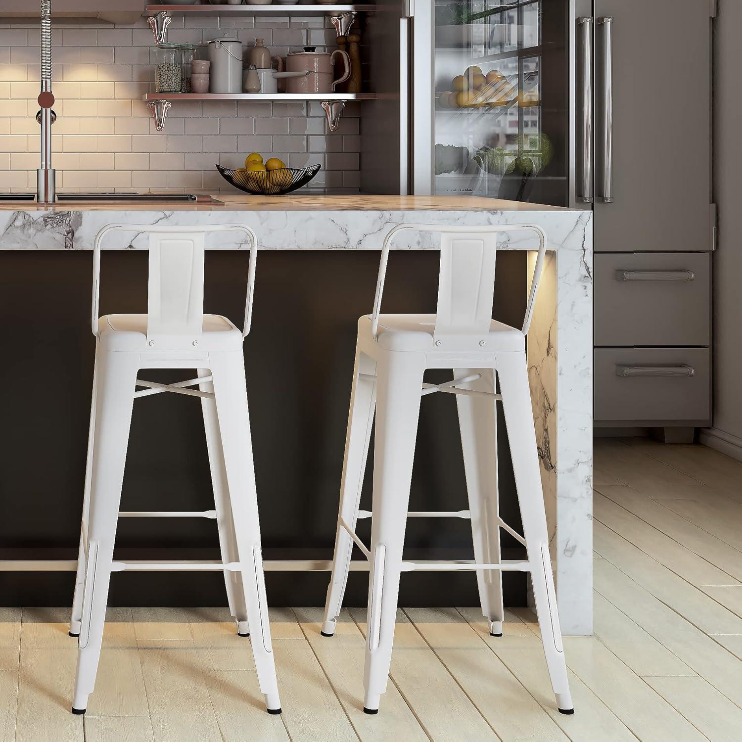 Rayne Industrial Distressed White 30" Metal Bar Stool Set