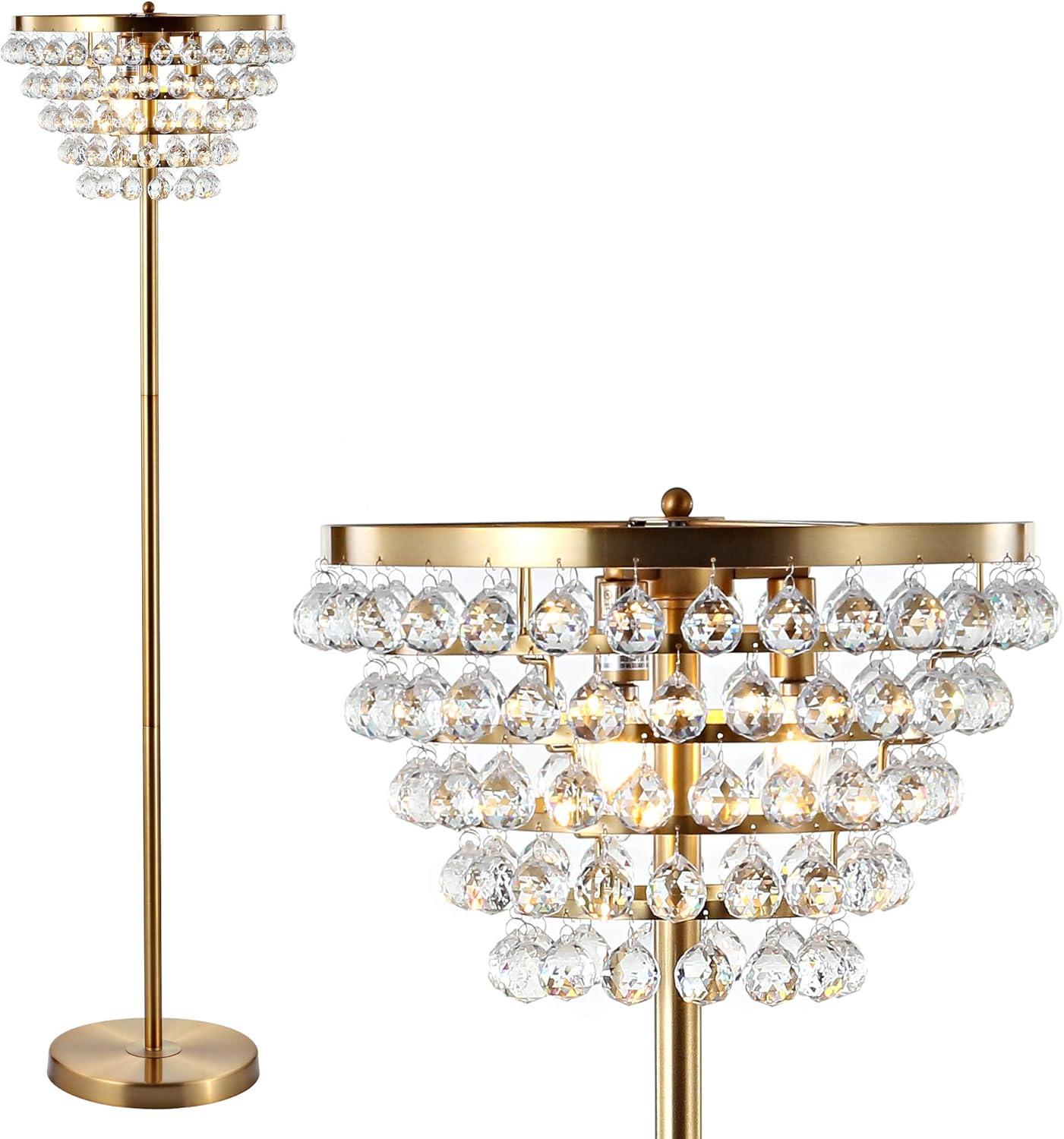 Jemma 60" Antique Gold Crystal LED Floor Lamp with Clear Shade