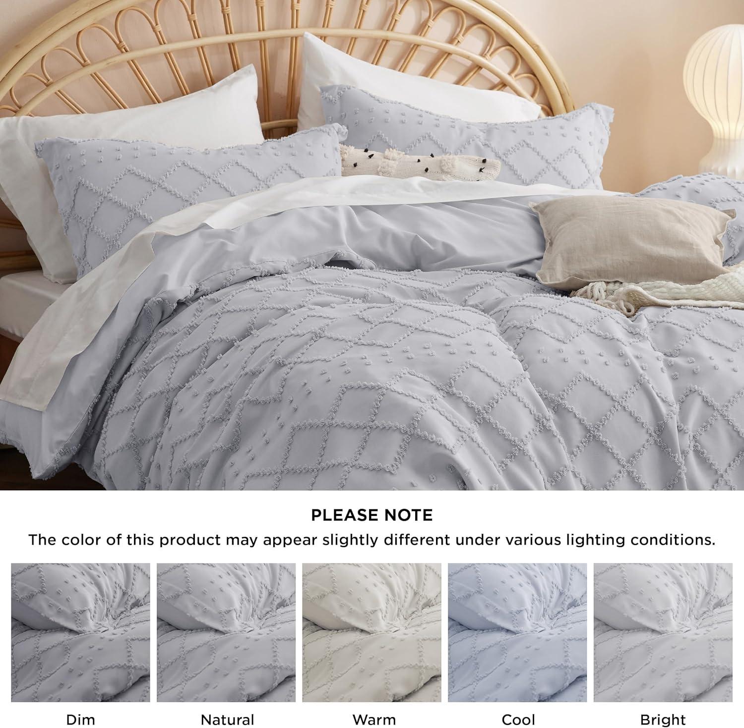 Bedsure Boho Duvet Cover King Size - Boho Bedding, Tufted King Duvet Cover for All Seasons, 3 Pieces Embroidery Shabby Chic Home Bedding,Comforter Not Included (Grey, 104" x 90")