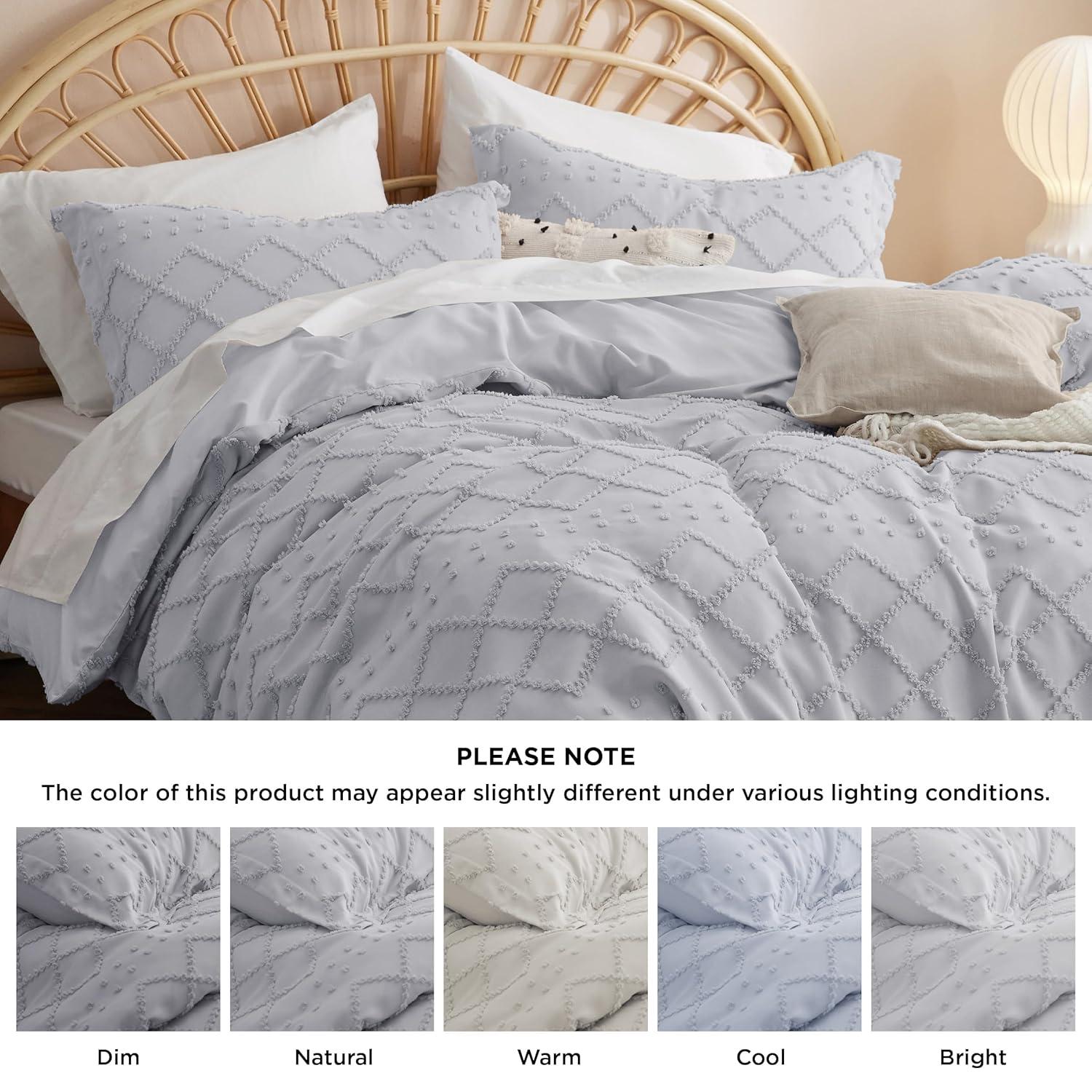 Bedsure Boho Duvet Cover King Size - Boho Bedding, Tufted King Duvet Cover for All Seasons, 3 Pieces Embroidery Shabby Chic Home Bedding,Comforter Not Included (Grey, 104" x 90")