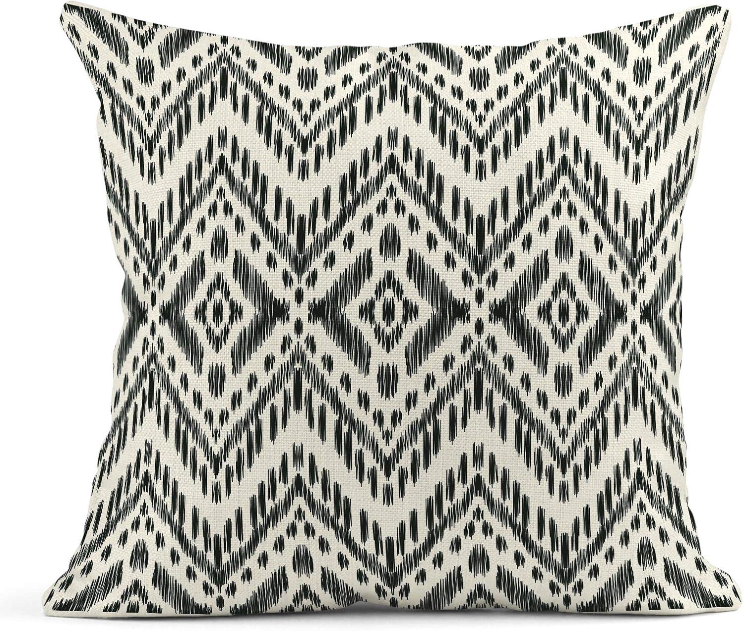 Set of 4 Throw Pillow Covers Ikat Tribal and Boho Bohemian Black Ethnic Herringbone for Ideas Decor Linen Outdoor Pillow Cases Home Decorative Square 18x18 Inches Pillowcases