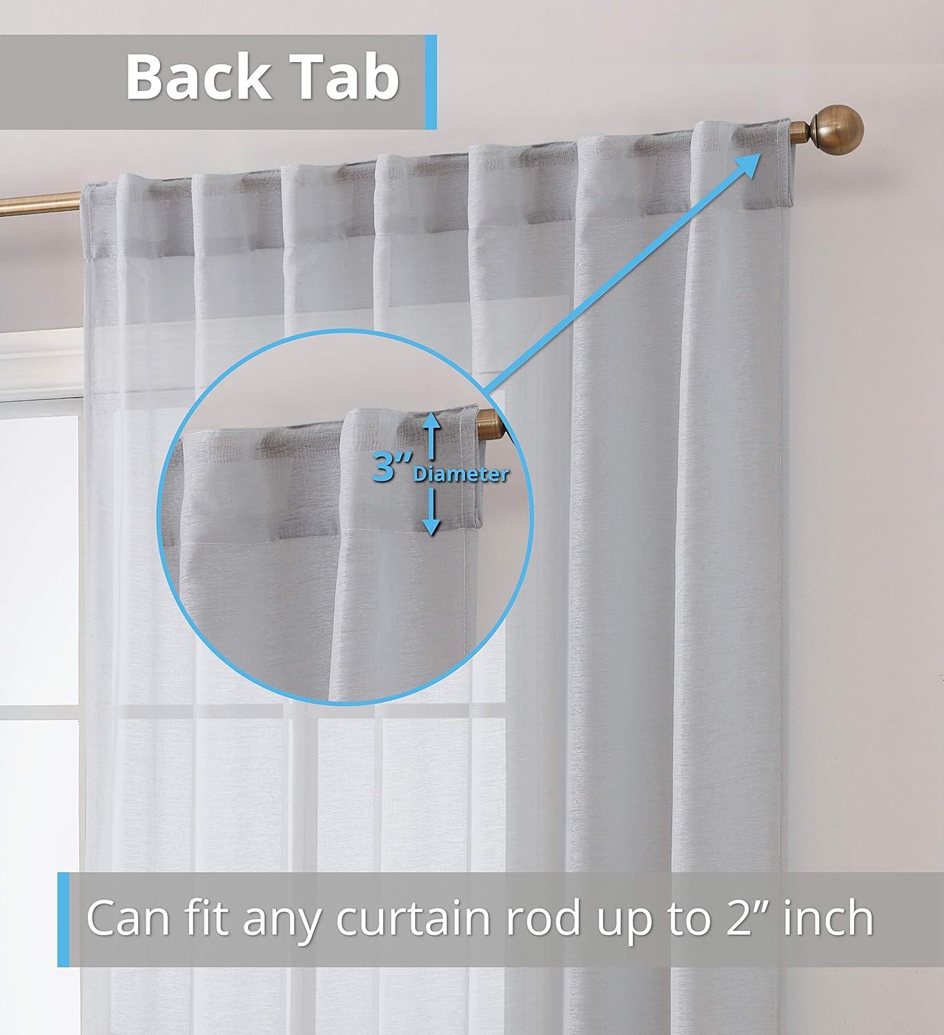 HLC.ME Lauren Semi Sheer Light Filtering Transparent Pocket Top & Back Tab Lightweight Window Curtain Panels, Set of 2 - Silver, 54 W x 84 L