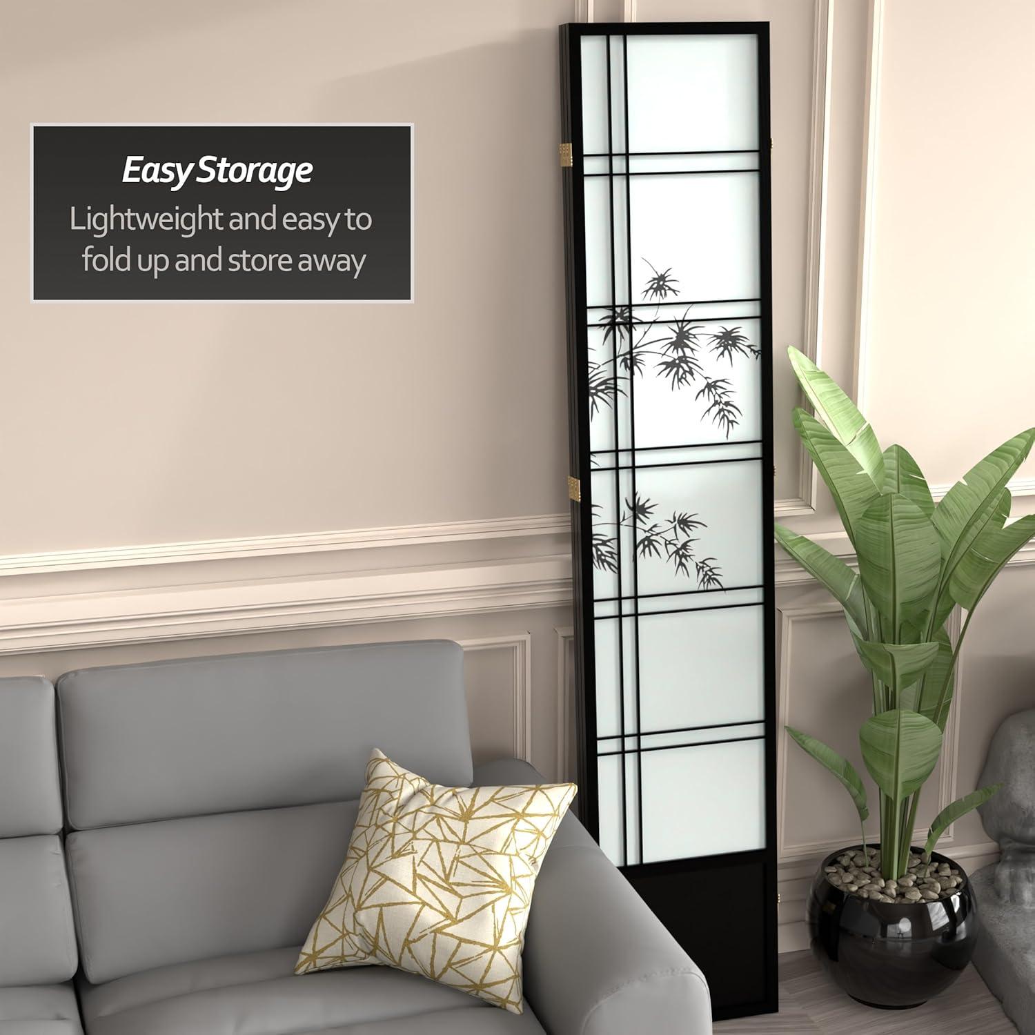 Oriental Furniture 7 Ft Tall Double Cross Bamboo Tree Shoji Screen, 3 panel, black