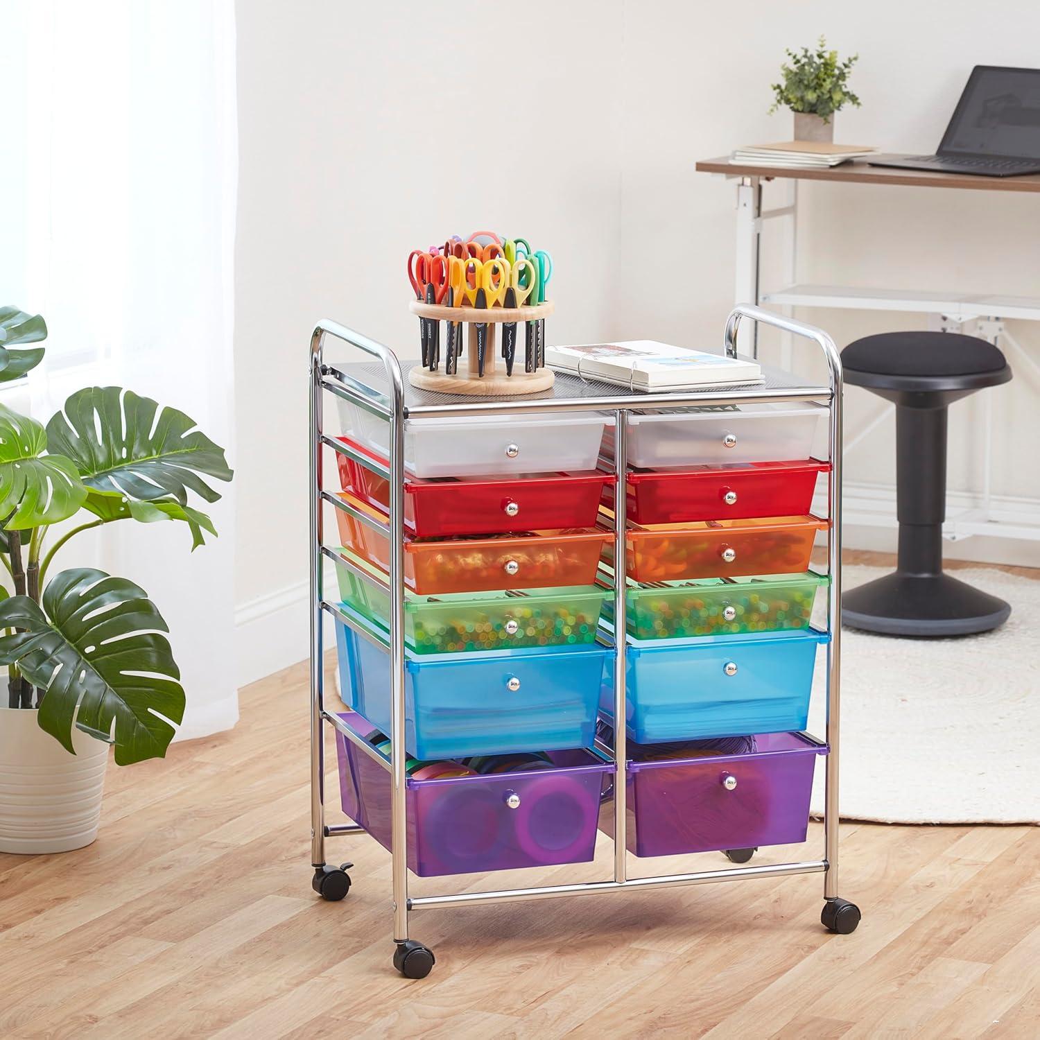 Assorted 12-Drawer Mobile Organizer with Chrome Frame