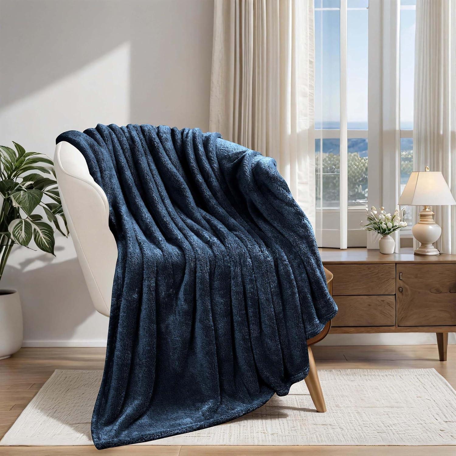 Navy Blue Reversible Fleece Throw Blanket