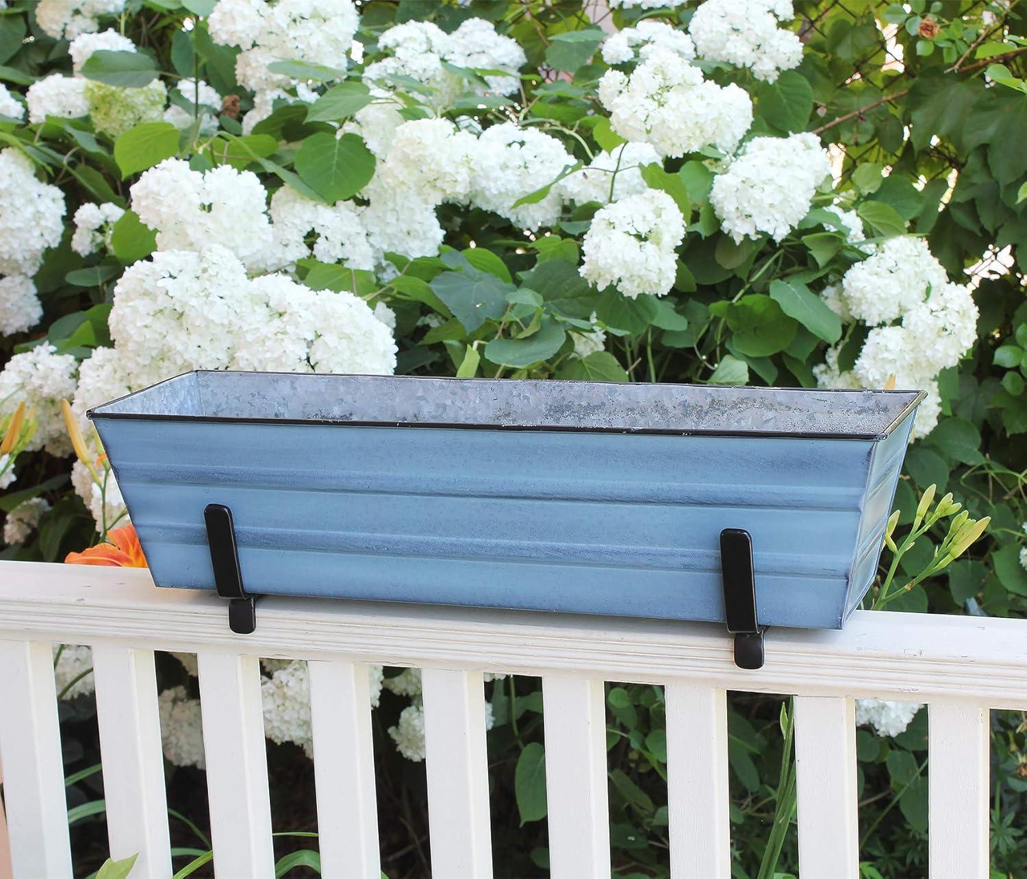 Small Blue Galvanized Steel Flower Box Planter with Brackets
