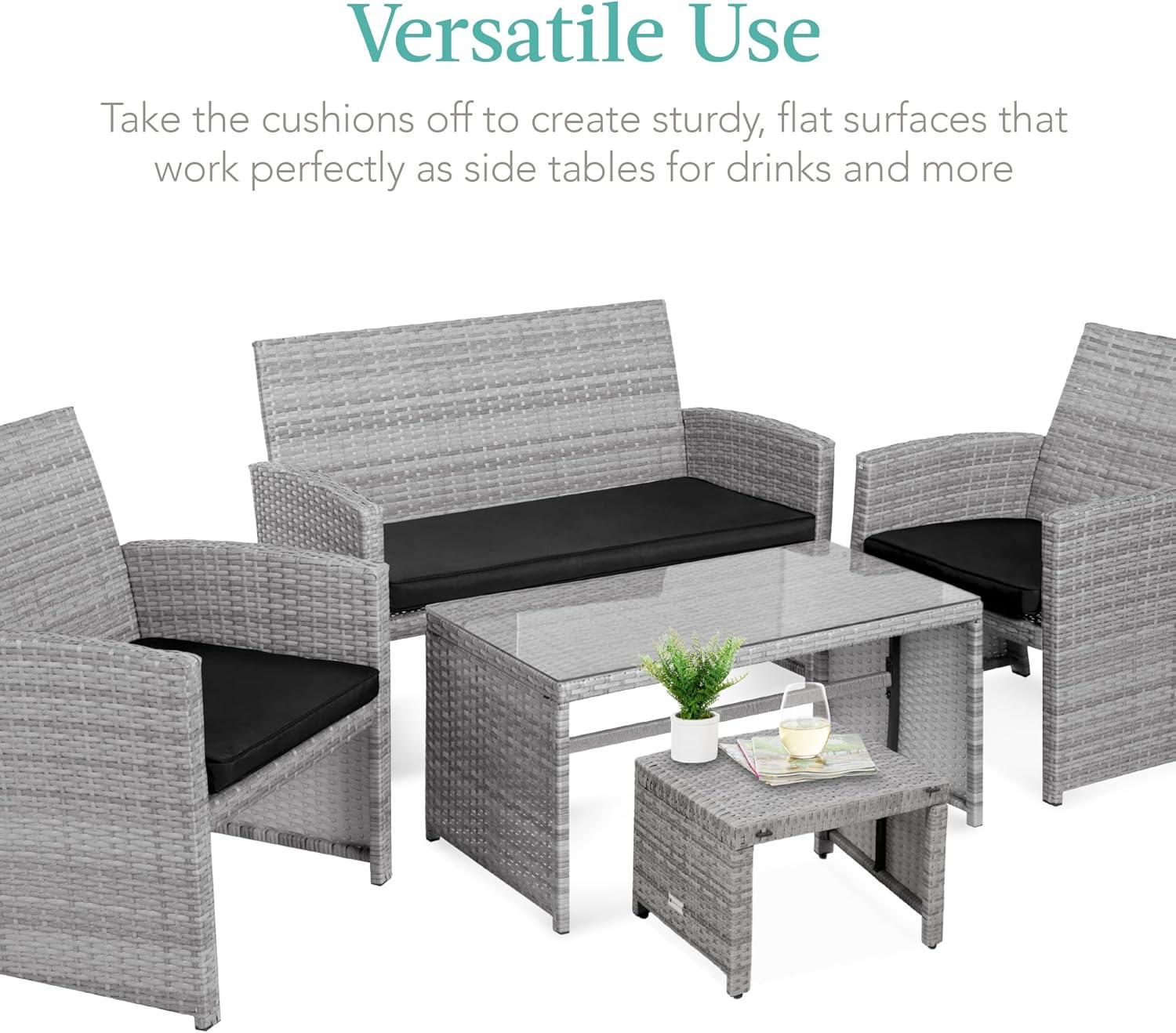 Best Choice Products Set of 2 Multipurpose Patio Wicker Ottomans w/ Removable Cushions - Gray/Black