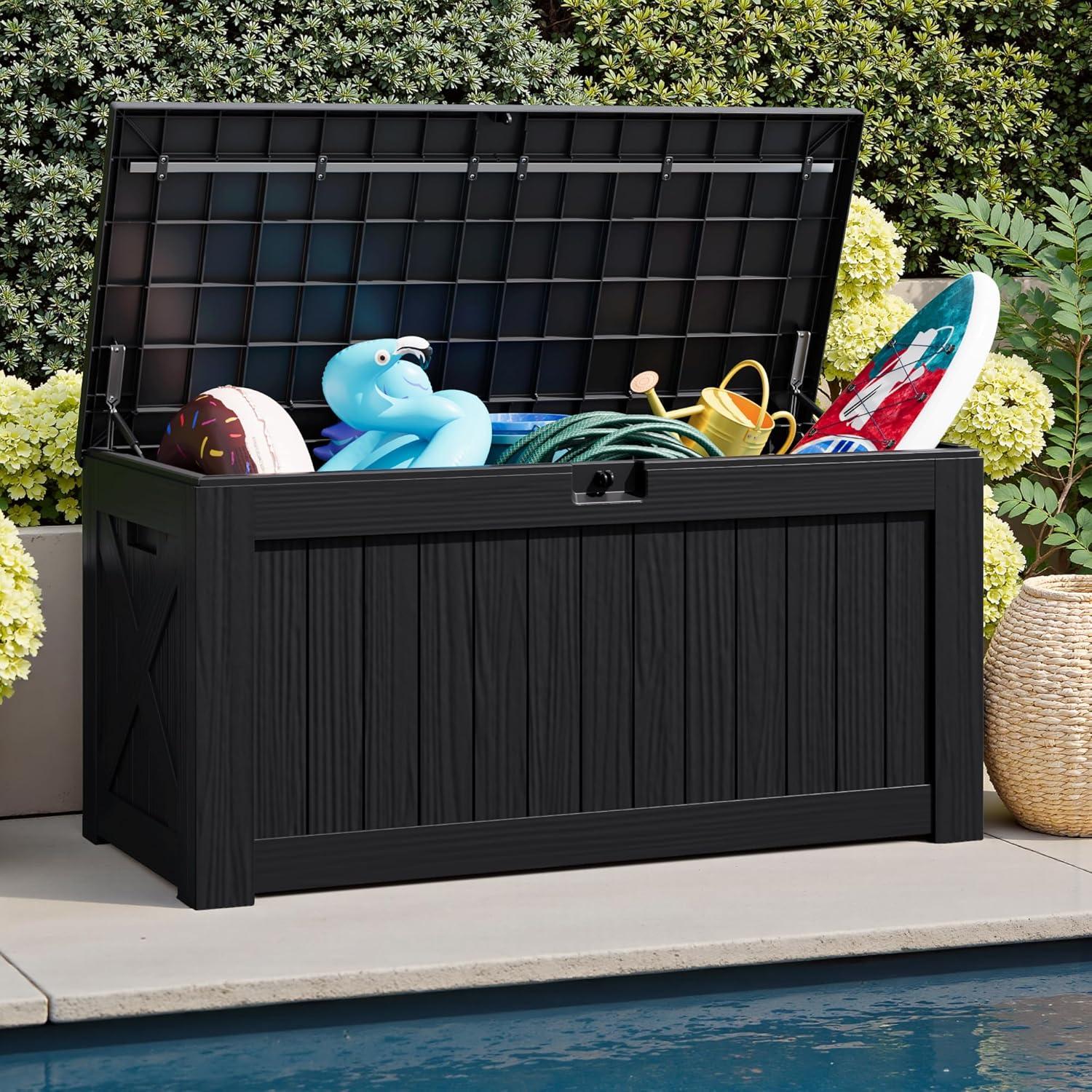 Hokku Designs Waterproof 120 Gallon Large Outdoor Indoor Patio Storage Deck Box , Outside Storage Bin for Cushion Pillows, Towels, Garden Tools