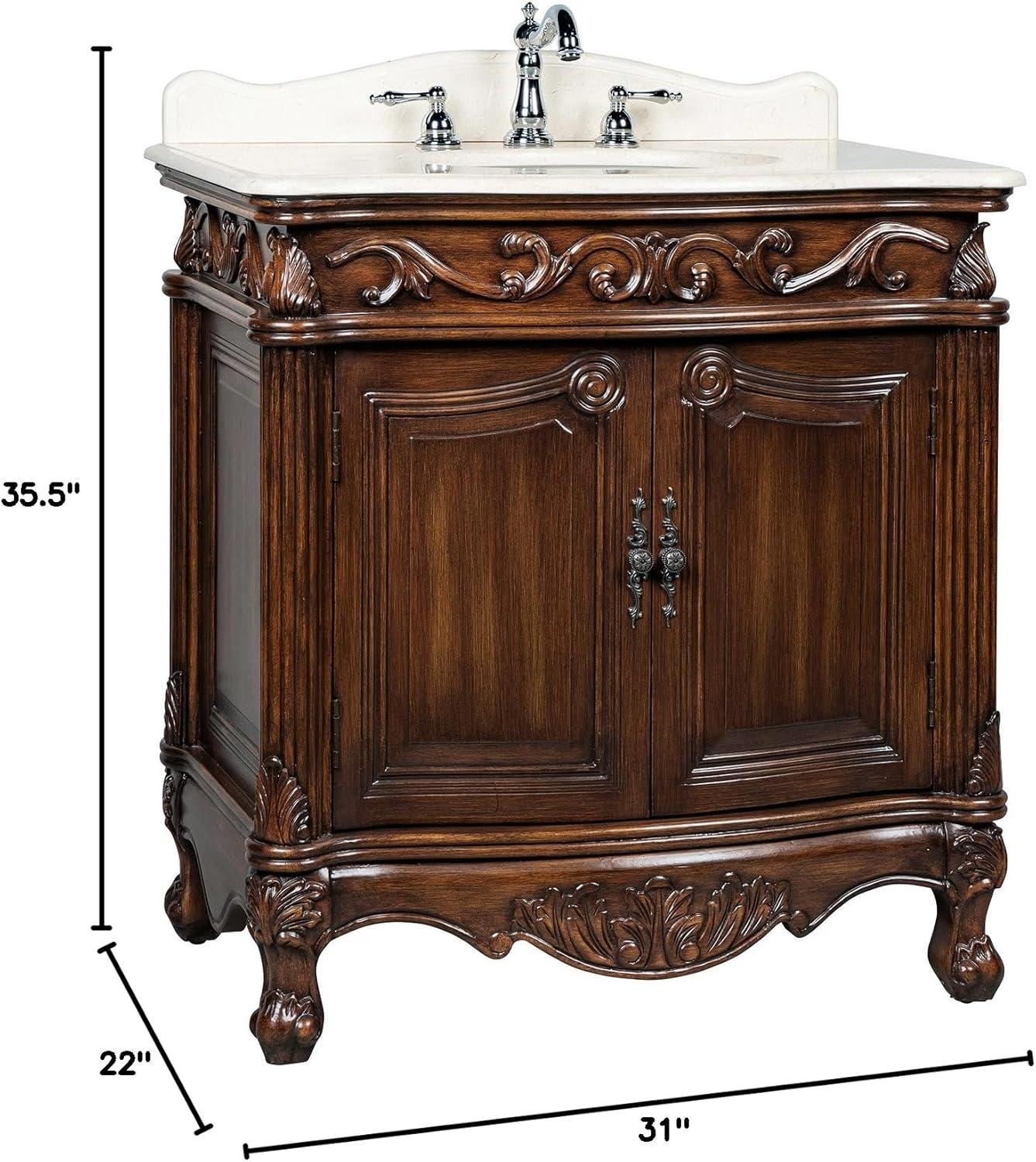 32'' Medium Brown Traditional Marble Top Bathroom Vanity