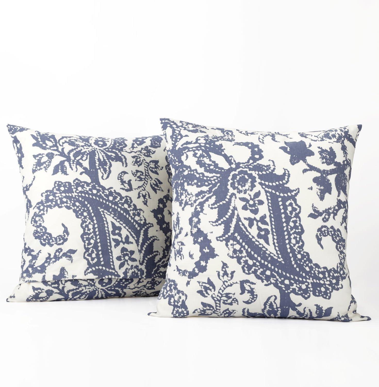 Edina Blue Paisley Cotton Euro Pillow Covers, Set of 2