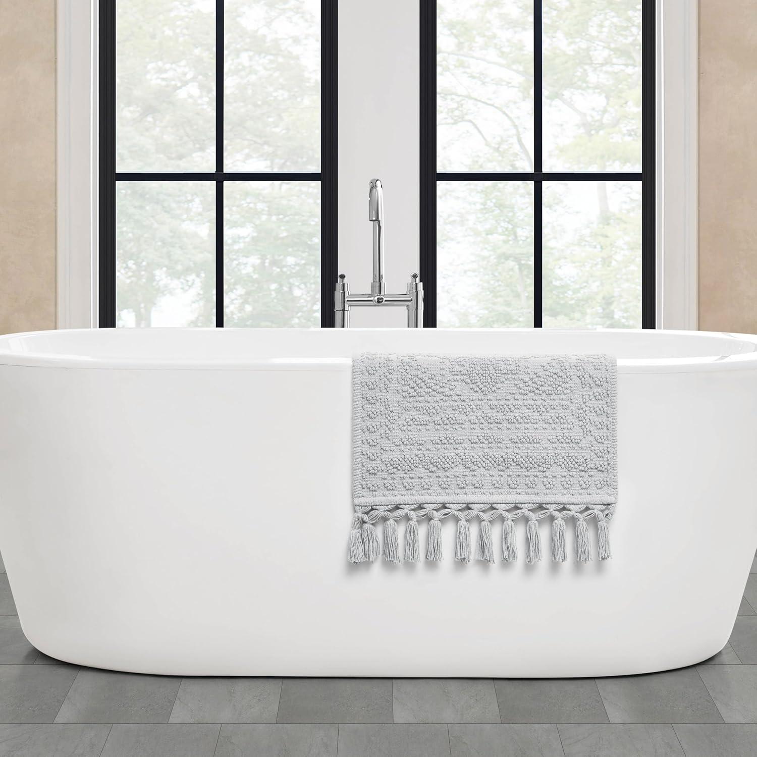 French Connection Nellore Bathroom Rugs, Woven and Beaded Bathroom Mats, Durable Bath Rugs, Thick Bath Mats for Bathroom and Shower Rugs, 17" x 28", Light Grey