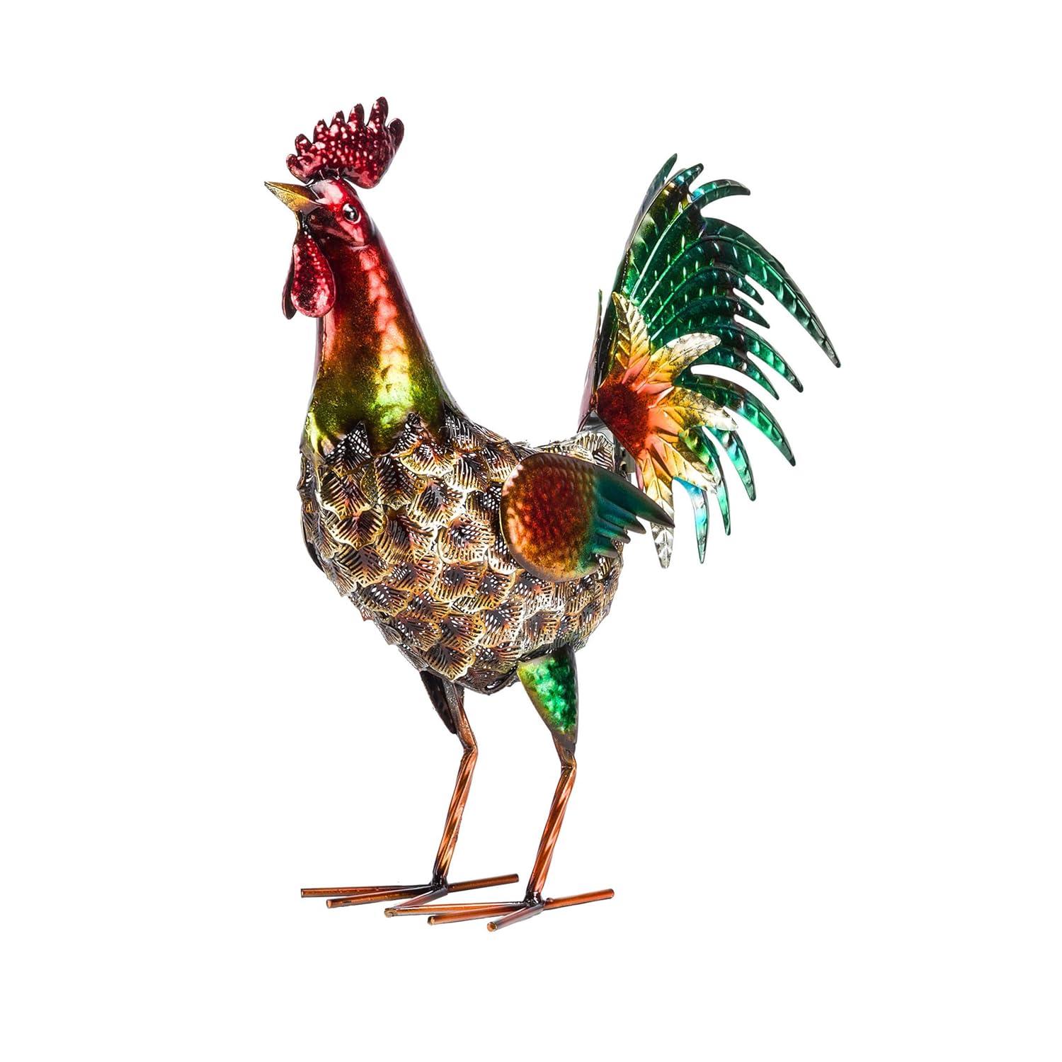 16" x 14" Outdoor Iron Rooster Yard Statue Brown - Alpine Corporation: Metallic Garden Decor