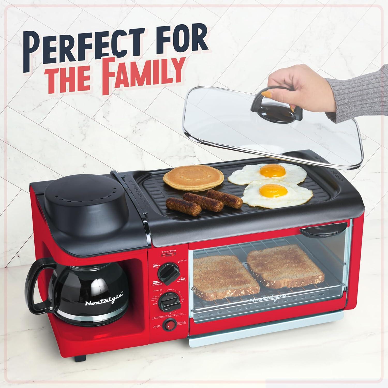 Nostalgia Nostalgia Retro 3-in-1 Family Size Electric Breakfast Station, Coffeemaker, Griddle, Toaster Oven, Aqua