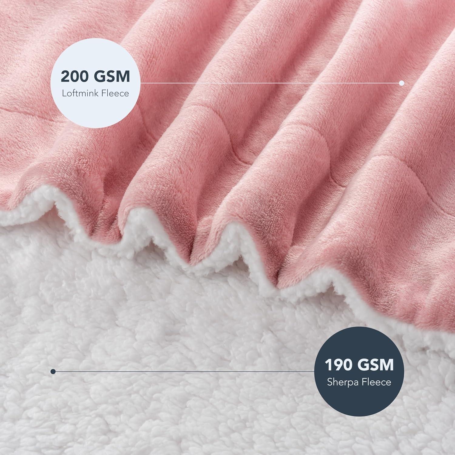 Berkshire Blanket-Sherpa Throw Blanket, Warm and Soft Loftmink Reversible Throw for Couch, Sofa and Travel, Frosty Mauve, 50 in x 60 in