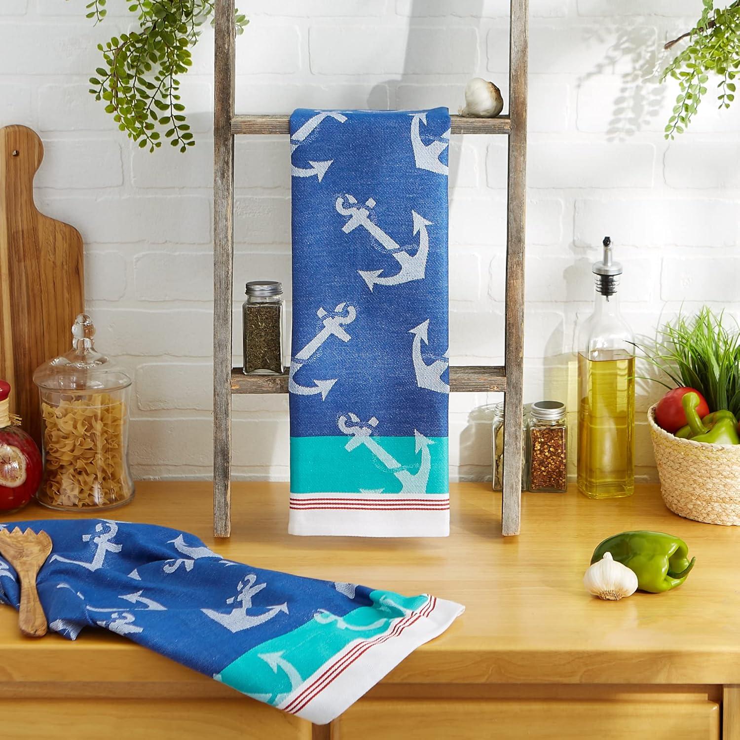 DII Anchor's Away Collection Kitchen, Dishtowel Set, 18x28, Jacquard, 2 Piece