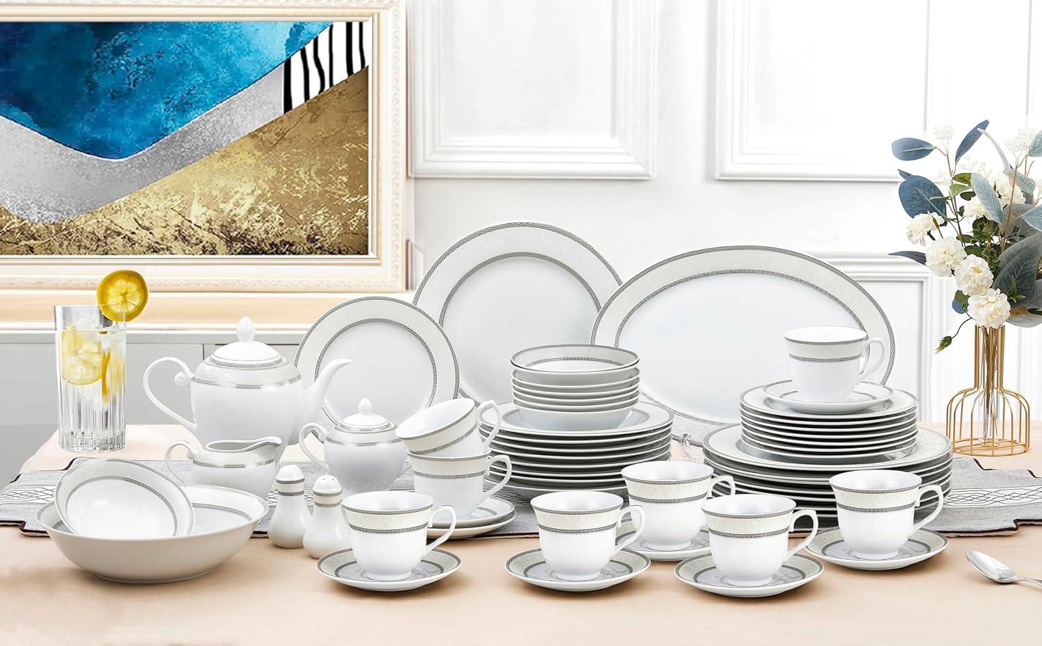 Lorren Home Trends 57 Piece Porcelain China Dinnerware Set - Service for 8