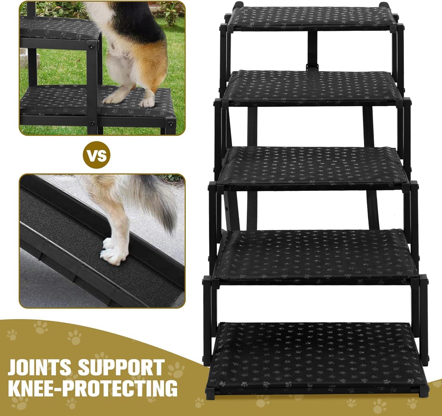 Foldable Black Metal Dog Stairs with Non-Slip Surface