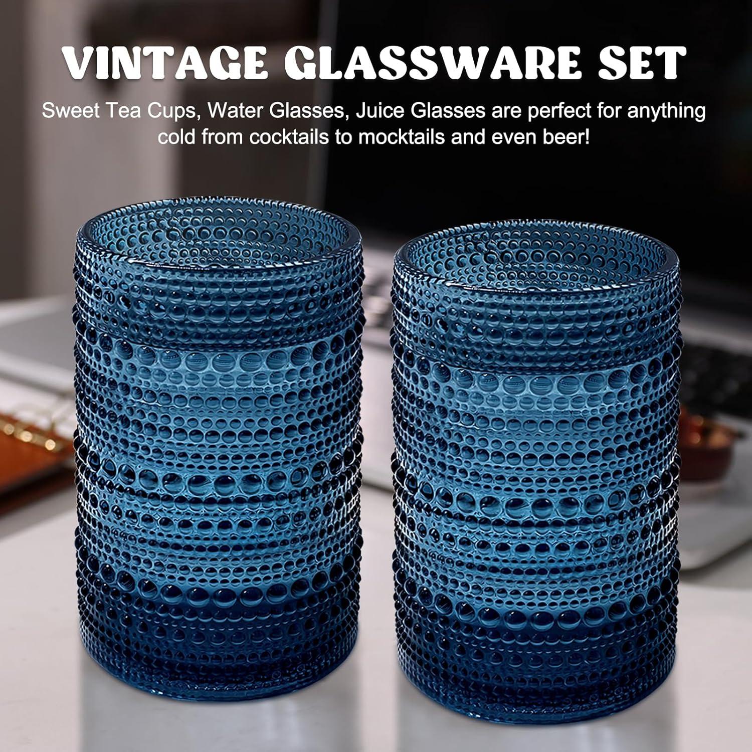 Vintage Glassware Drinking Glass Set of 6, Nailhead Glass