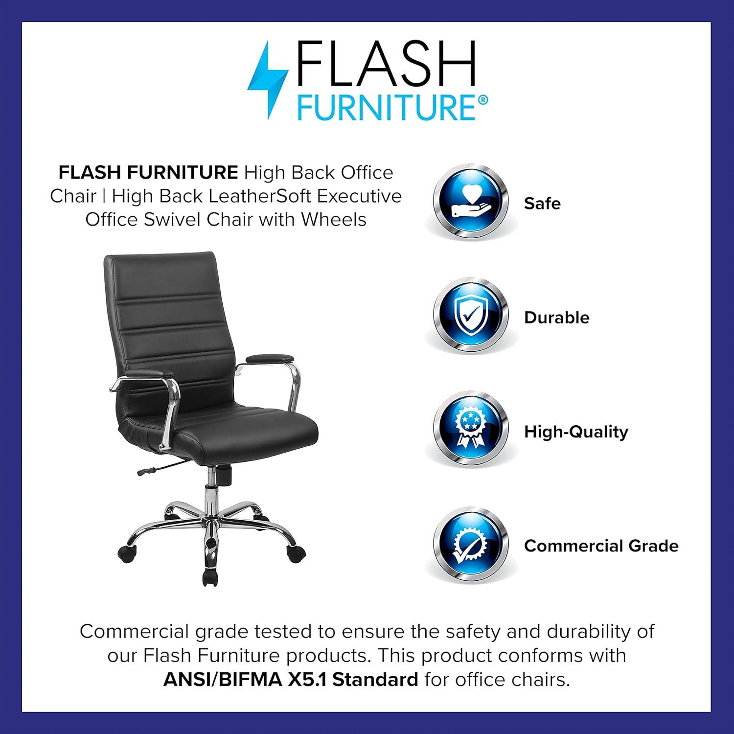 Flash Furniture High Back Executive Swivel Office Chair with Metal Frame and Arms